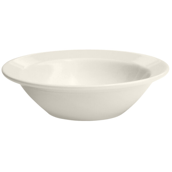 A Oneida Buffalo Cream White Ware porcelain bowl on a white background.