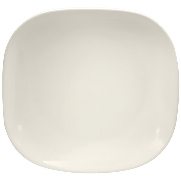 A Oneida Buffalo Cream White Ware narrow rim porcelain square plate with a white background.