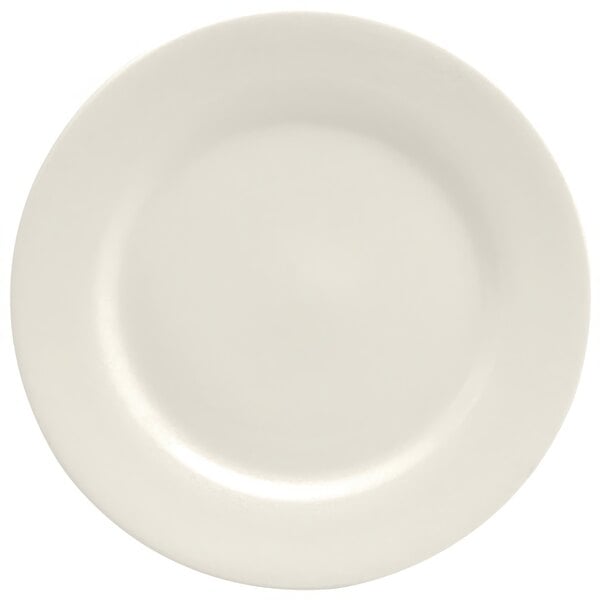A white Oneida Buffalo Cream White Ware porcelain plate with a plain edge.