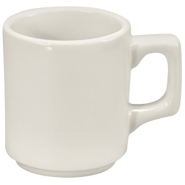 A white Oneida Buffalo porcelain mug with a handle.