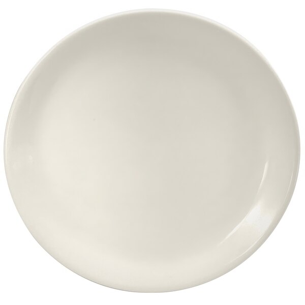 A Oneida Buffalo Cream White Ware porcelain coupe plate with a plain edge.