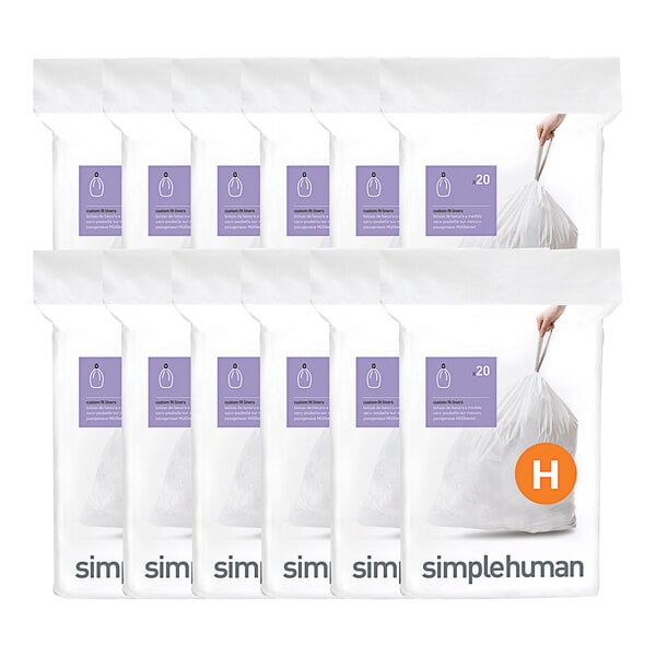 simplehuman CW0258MC 8-9 Gallon 30 Micron 13 5/8" x 9 1/8" Liter Code H White Custom Fit Trash Can Liner - 240/Case