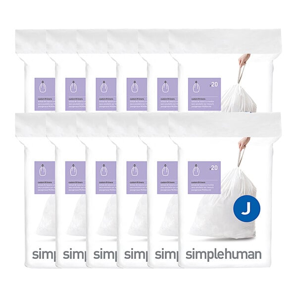 simplehuman CW0259MC 8-12 Gallon 30 Micron 13 5/8" x 9 1/8" Liter Code J White Custom Fit Trash Can Liner - 240/Case