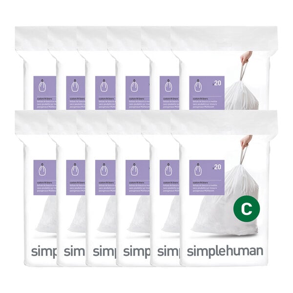 simplehuman CW0252MC 2.6-3.2 Gallon / 10-12 Liter 0.98 Mil Code C White Custom Fit Trash Can Liner - 240/Case