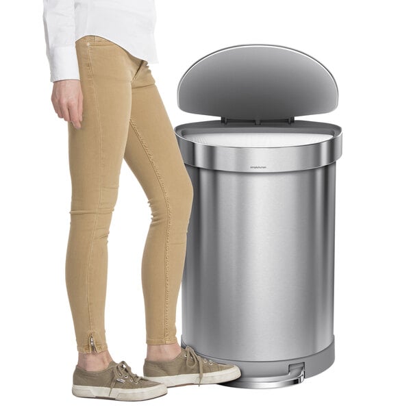 60 Liter Brushed Stainless Steel, Stainless Steel Half Round Trash Can
