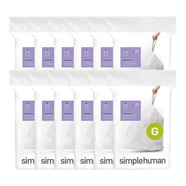 simplehuman CW0257MC 8 Gallon 28 Micron 13 5/8" x 6 15/16" Code G White Custom Fit Trash Can Liner - 240/Case