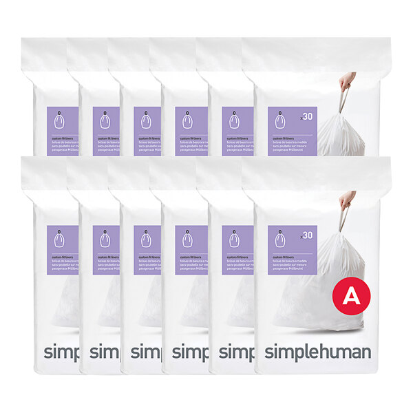 simplehuman CW0250MC 1.2 Gallon 13 Micron 11 7/16" x 7 1/8" Code A White Custom Fit Trash Can Liner - 360/Case