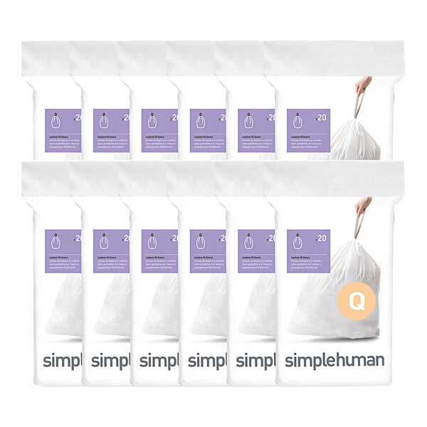 simplehuman CW0264MC 13-17 Gallon 30 Micron 13 5/8" x 11" Liter Code Q White Custom Fit Trash Can Liner - 240/Case