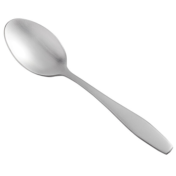 A Libbey stainless steel demitasse spoon with a silver handle.