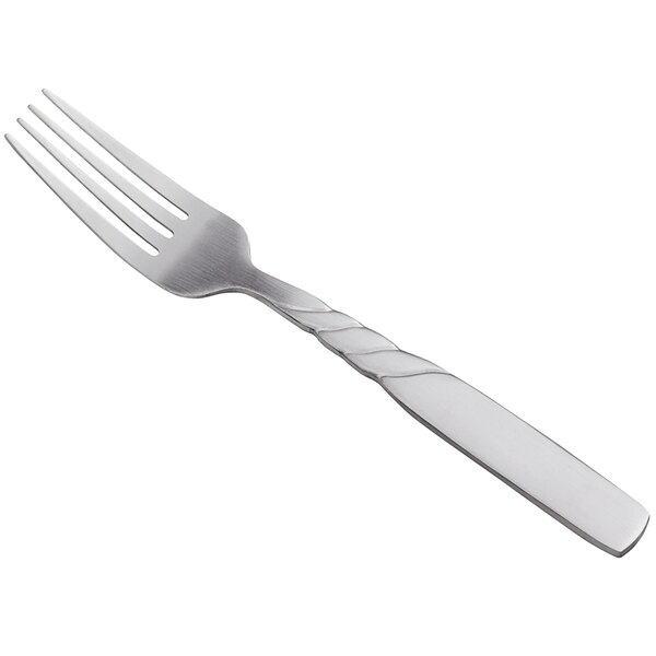 A World Tableware Collingwood stainless steel salad fork with a twist design on the handle.