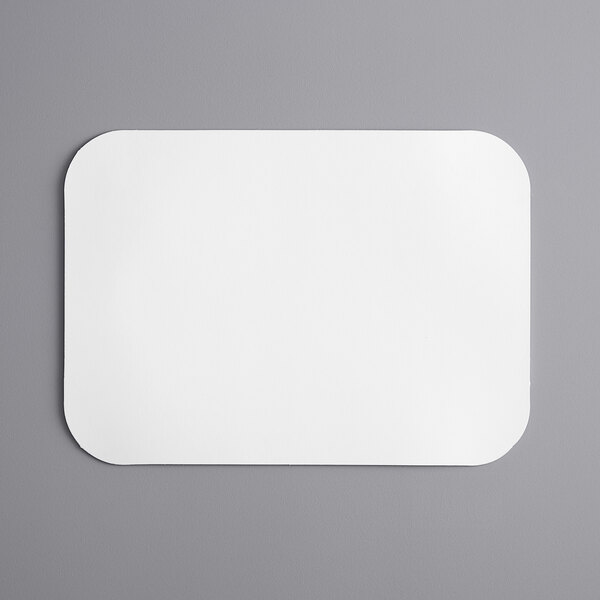 A white rectangular Choice foil-laminated board lid on a gray surface.