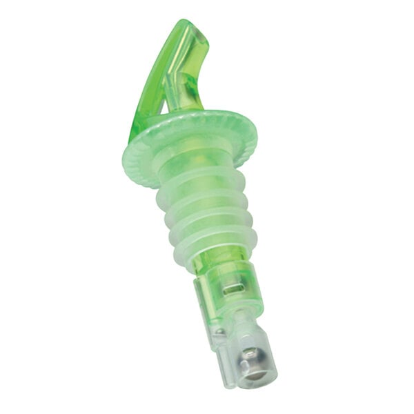 A Precision Pours green plastic liquor pourer with a green tube and cap.