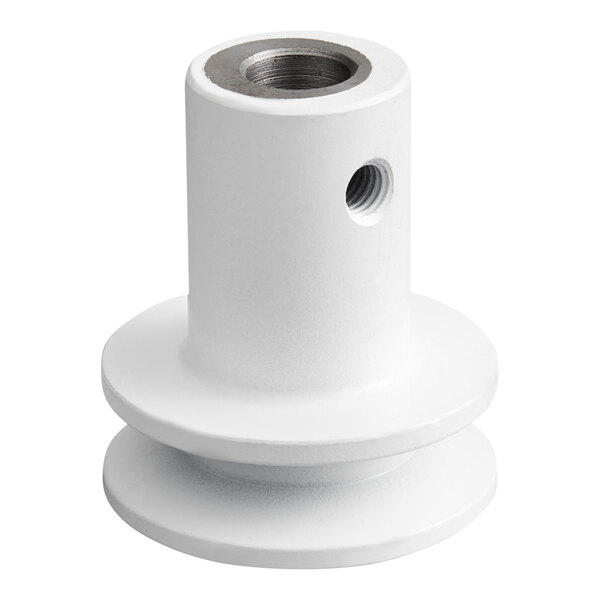 A white replacement pulley shaft motor component for Estella countertop bread slicers.