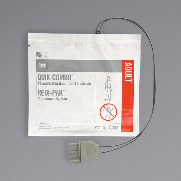 A white package with a red and white label for Physio-Control Adult REDI-PAK Electrode Pad Set.