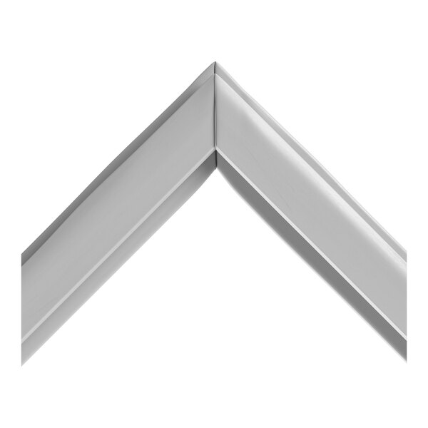 A partial view of a gray, three-sided gasket or frame with a mitered corner joint, set against a white background.