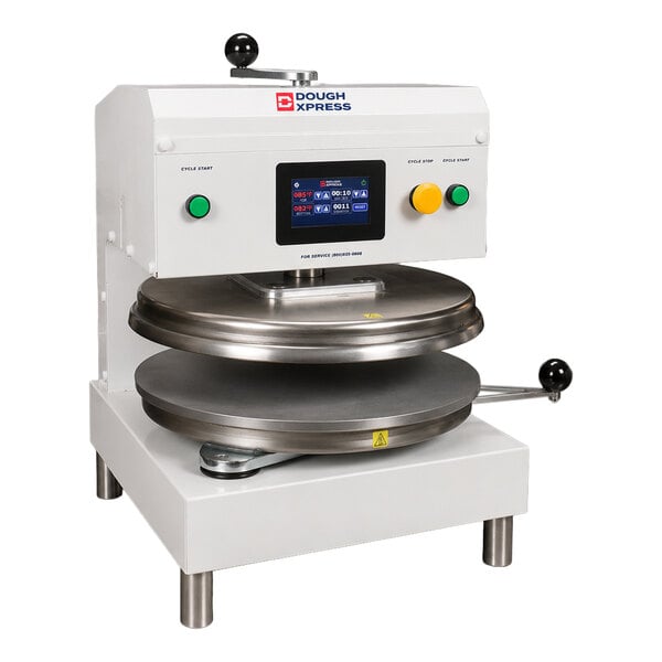 DoughXpress D-TXE-2-18-WH 18" Dual-Heat Electromechanical Automatic Heavy Duty Pizza / Tortilla Dough Press - 240V, 3100W