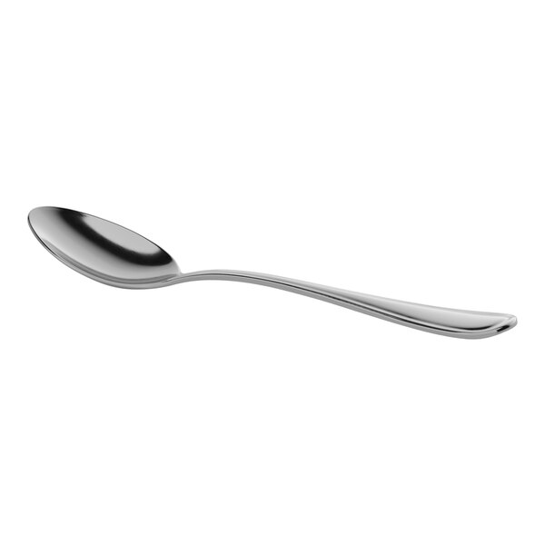A Oneida New Rim stainless steel teaspoon with a silver handle.