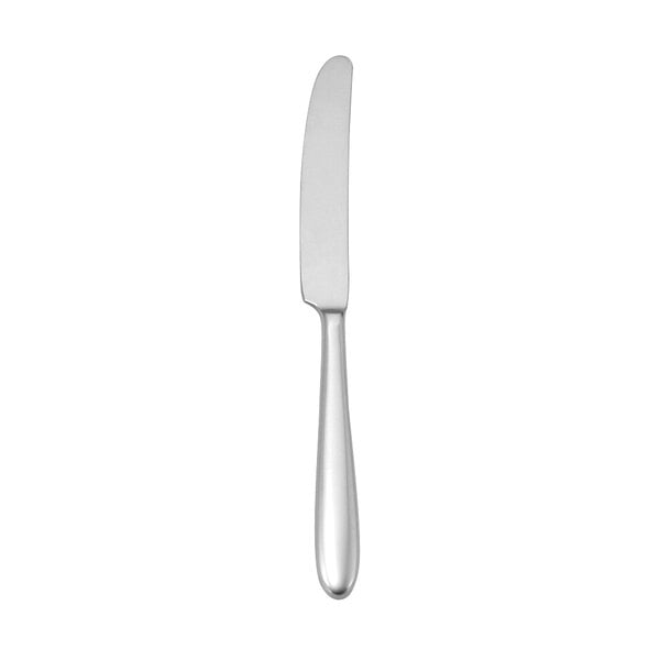 a silver butter knife on a white background