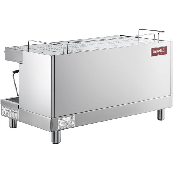 A large rectangular stainless steel Estella Caffe espresso machine.