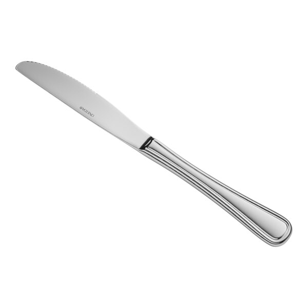 A Oneida stainless steel table knife with a silver handle.