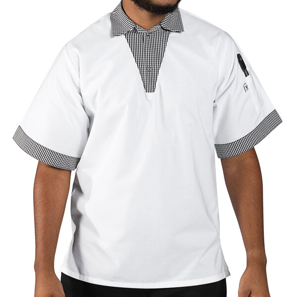 a man wearing a checkered shirt