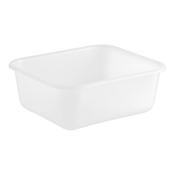 A white rectangular Rubbermaid plastic container.