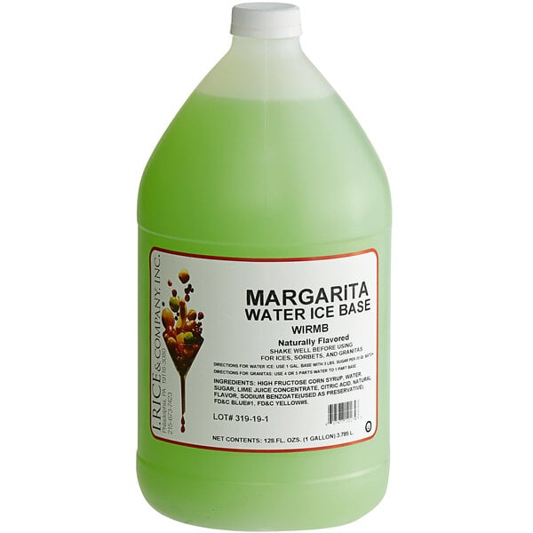 A green jug of I. Rice Margarita Water Ice Base.