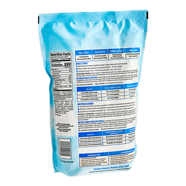 A blue bag of Krusteaz Professional Buttermilk Pancake Mix with white and blue text.