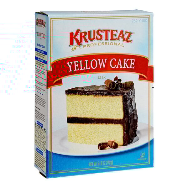 A Krusteaz Professional yellow cake mix box.