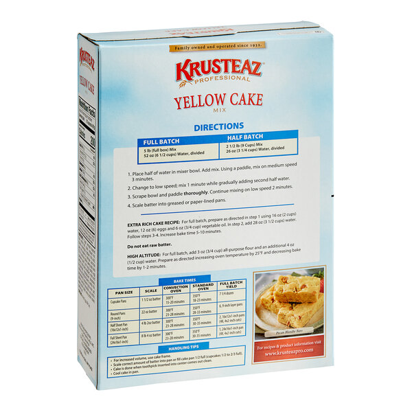 A white and yellow box of Krusteaz Professional yellow cake mix.