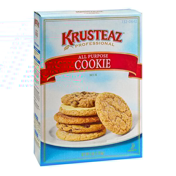 A box of Krusteaz All-Purpose Cookie Mix on a white background.