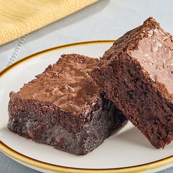 A plate of Ghirardelli Triple Chocolate Chip brownies.