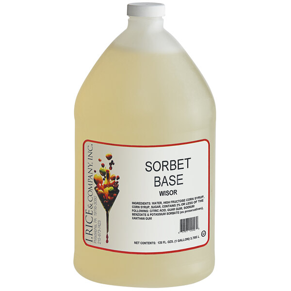 A bottle of I. Rice 1 Gallon Sorbet Base on a white background.