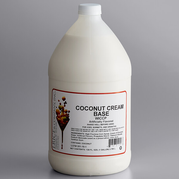 A white bottle of I. Rice coconut cream ice base with a black lid.