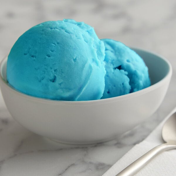 a close up of a blue ice cream