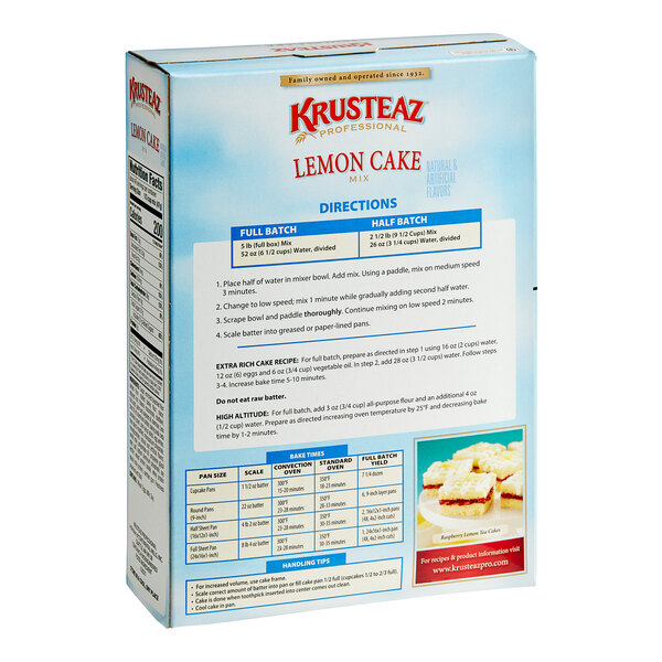 A white and yellow box of Krusteaz Professional Lemon Cake Mix.