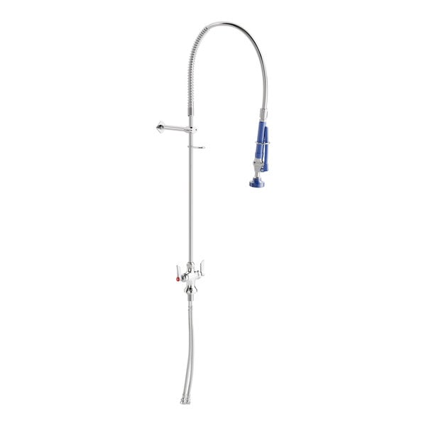 A Waterloo pre-rinse faucet with a blue handle.