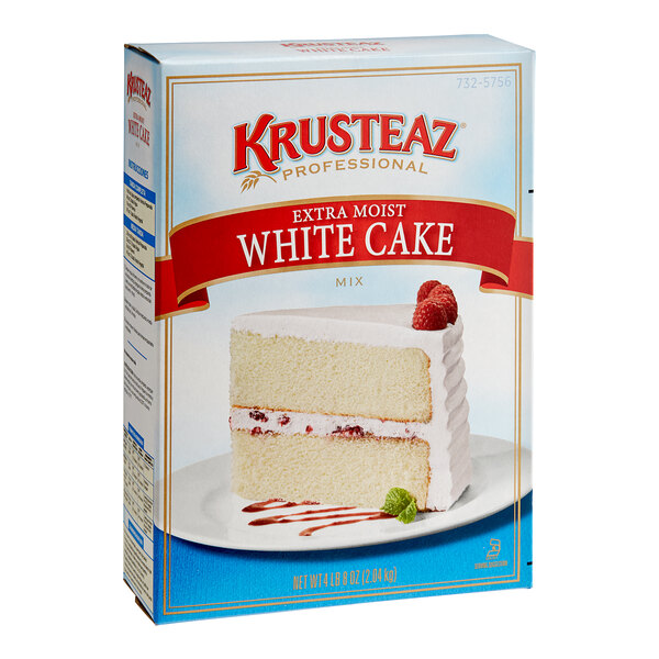 A Krusteaz Professional white cake mix box.