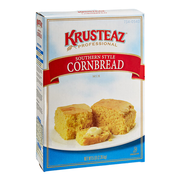 A box of Krusteaz Southern-Style Cornbread Mix on a white background.