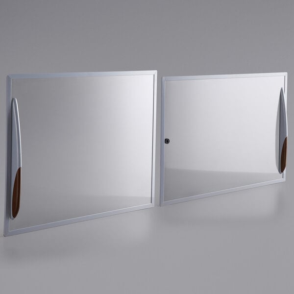 Two white glass lids for Avantco DFF20-HC freezers with handles.