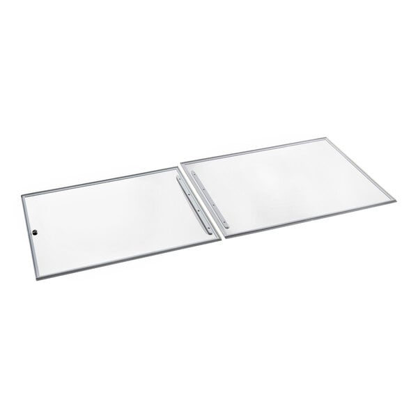 A set of two rectangular glass lids with metal frames designed for Avantco ADC-12 and ADC-GEL-13 series units.