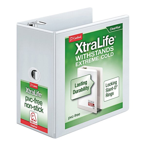 Cardinal 26360 XtraLife ClearVue White 6" Locking Slant-D Ring Binder