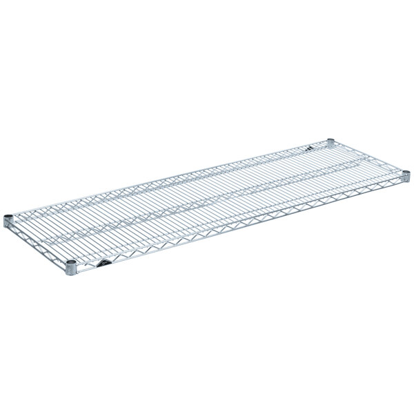 A close-up of a Metro Super Erecta Brite metal wire shelf.
