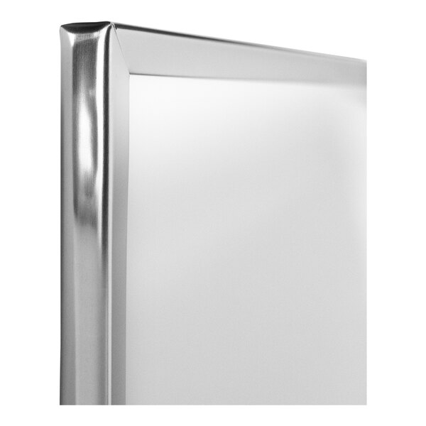 A white metal mirror with a stainless steel frame.