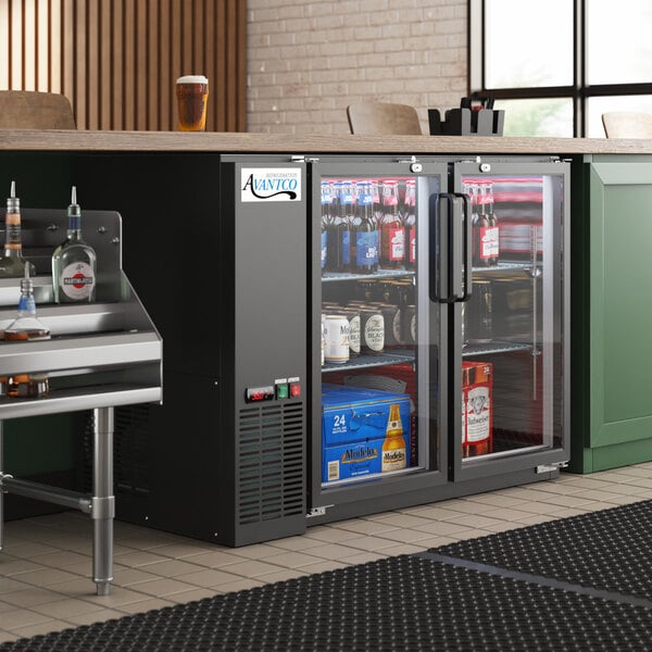 Avantco UBB-48-GT-G 48" Black Underbar Height Narrow Glass Door Back Bar Refrigerator with Galvanized Top and LED Lighting