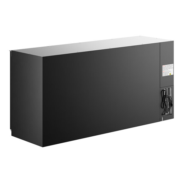 A black rectangular object with a white label.