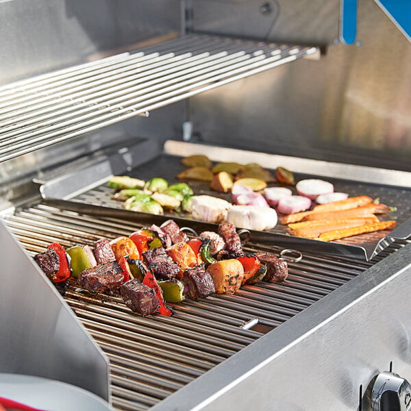 natural gas outdoor griddle with veggies and meats