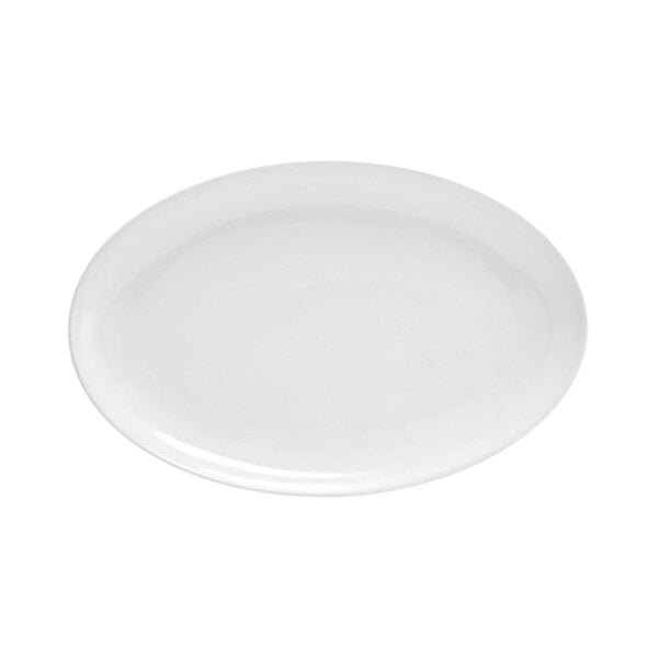 A bright white oval porcelain plate.