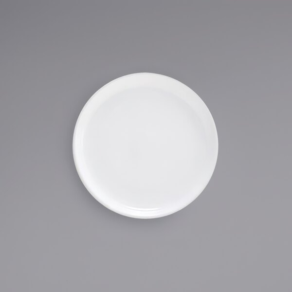 A Front of the House Harmony bright white porcelain plate on a gray background.