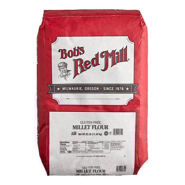 A 25-pound bag of Bob's Red Mill gluten free millet flour.